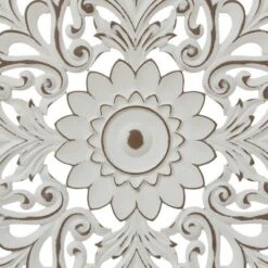LuxenHome Distressed White Wood Flower Mandala 31.5" Round Wall Decor -Garden GUEST cc0ca7a0 1a63 40af b9e5 efc0215172ec