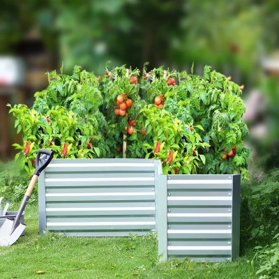 LuxenHome L-Shaped Galvanized Steel Raised Garden Bed Planter 3 LuxenHome L-Shaped Galvanized Steel Raised Garden Bed Planter