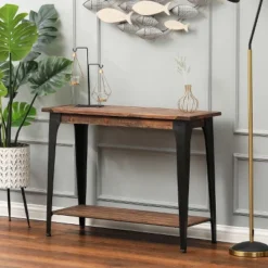 LuxenHome Dark Brown Wood And Black Metal 1-Shelf Console And Entry Table 17 LuxenHome Dark Brown Wood And Black Metal 1-Shelf Console And Entry Table -Garden GUEST cd2caa9d 05b6 4ce6 ae26 14ba04c0f627