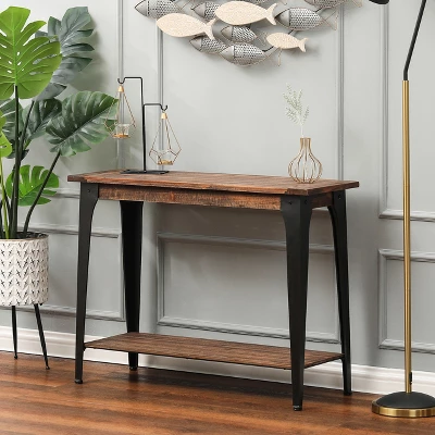 LuxenHome Dark Brown Wood And Black Metal 1-Shelf Console And Entry Table 8 LuxenHome Dark Brown Wood And Black Metal 1-Shelf Console And Entry Table - Image 6