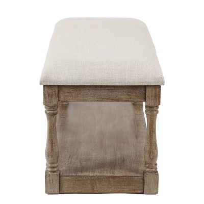 LuxenHome Upholstered Beige Linen Entryway And Bedroom Bench. 11 LuxenHome Upholstered Beige Linen Entryway And Bedroom Bench. - Image 9