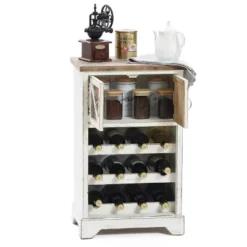 LuxenHome White And Natural Wood 2-Door Wine Cabinet -Garden GUEST cd7bd85d 125b 45b5 a3ca e133c3b1ae43