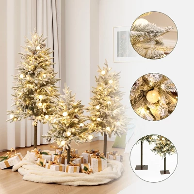 LuxenHome 3-Piece Pre-Lit Snowy Branches Artificial Christmas Tree Set With Metal Base Green 3 LuxenHome 3-Piece Pre-Lit Snowy Branches Artificial Christmas Tree Set With Metal Base Green