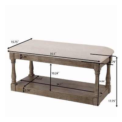 LuxenHome Upholstered Beige Linen Entryway And Bedroom Bench. 10 LuxenHome Upholstered Beige Linen Entryway And Bedroom Bench. - Image 8