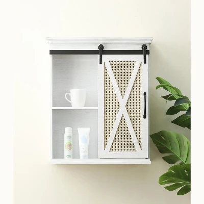 LuxenHome Sliding Door White MDF Wood Wall Cabinet 5 LuxenHome Sliding Door White MDF Wood Wall Cabinet - Image 3