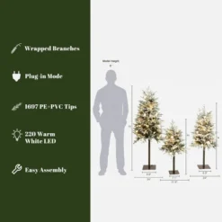 LuxenHome 3-Piece Pre-Lit Snowy Branches Artificial Christmas Tree Set With Metal Base Green 14 LuxenHome 3-Piece Pre-Lit Snowy Branches Artificial Christmas Tree Set With Metal Base Green -Garden GUEST cfa006ec 2749 4d57 944c b43f22bbe13a