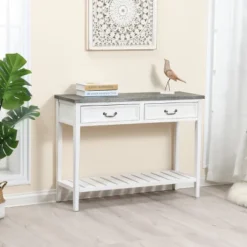 LuxenHome Farmhouse Distressed White Wood Console Table With Storage 19 LuxenHome Farmhouse Distressed White Wood Console Table With Storage -Garden GUEST d11fc8b0 b143 4cc5 b54a 141e33958668