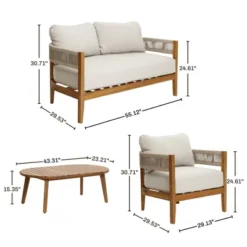 LuxenHome Outdoor Acacia Wood With Rope Sides 4-Person Club Patio Set With Coffee Table -Garden GUEST d1b62a64 4ece 4f53 b6d4 b5923d5c7fde