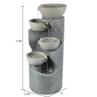 LuxenHome Modern Gray Cement Tiered Bowls Outdoor Fountain With Lights 4 LuxenHome Modern Gray Cement Tiered Bowls Outdoor Fountain With Lights - Image 2