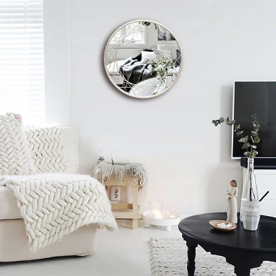 LuxenHome Silver Metal Frame Round Accent Vanity Wall Mirror 6 LuxenHome Silver Metal Frame Round Accent Vanity Wall Mirror - Image 4