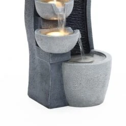 LuxenHome 26" Modern Outdoor Water Fountain With Planter And Lights, Resin Cascading Bowl Garden Waterfall Indoor And Outdoor Use Gray -Garden GUEST d35e155e 9816 4b73 b67c a5fc134d48f4