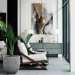 LuxenHome Crackle Gray MgO 14.6" Round Flower Pot Planter -Garden GUEST d3f49bbe d065 492a 9406 1214d2c790e4