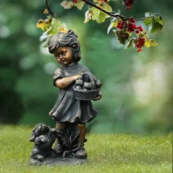 LuxenHome 23.31" Bronze MgO Girl Holding Basket Of Kittens With Puppy Garden Statue 14 LuxenHome 23.31" Bronze MgO Girl Holding Basket Of Kittens With Puppy Garden Statue -Garden GUEST d40109b4 9abd 4db5 ac20 f2f8db532d9a