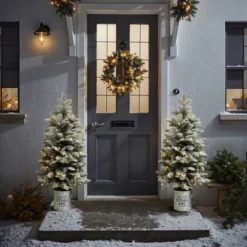 LuxenHome 4Ft Artificial Flocked Fir Christmas Tree Potted With Battery-Operated Lights Green 18 LuxenHome 4Ft Artificial Flocked Fir Christmas Tree Potted With Battery-Operated Lights Green -Garden GUEST d4b9274a 3f14 4c83 b2de 756704cee10c