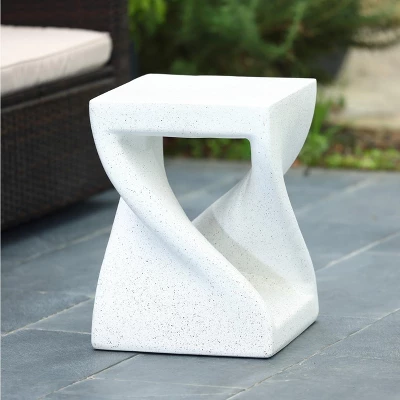 LuxenHome Speckled White MgO Square Twisted Side Table 3 LuxenHome Speckled White MgO Square Twisted Side Table