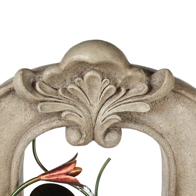 LuxenHome 40.35 In. H Arched Cement Urn With Metal Flowers Outdoor Fountain Beige 6 LuxenHome 40.35 In. H Arched Cement Urn With Metal Flowers Outdoor Fountain Beige - Image 4