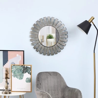 LuxenHome 22.44" Round Rustic Metal Windmill Wall Mirror 3 LuxenHome 22.44" Round Rustic Metal Windmill Wall Mirror