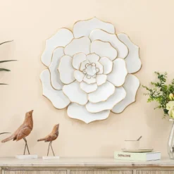 LuxenHome White And Gold Flower Metal Wall Decor -Garden GUEST d69a60b5 c85f 4dc9 bdda 59f87f354f64