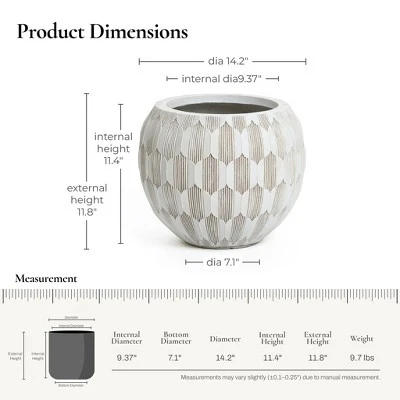LuxenHome 14" Dia Round Concrete Planter Indoor Outdoor Large Plant Pot With Drainage Hole And Plug Modern Geometric Pattern Flower Pot White 4 LuxenHome 14" Dia Round Concrete Planter Indoor Outdoor Large Plant Pot With Drainage Hole And Plug Modern Geometric Pattern Flower Pot White - Image 2