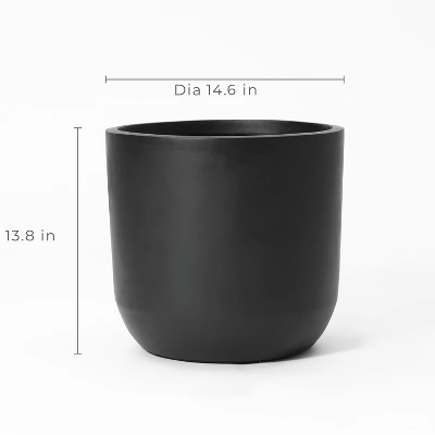 LuxenHome 14.6-Inch Round Smooth Finish Black MgO Planter 8 LuxenHome 14.6-Inch Round Smooth Finish Black MgO Planter - Image 6