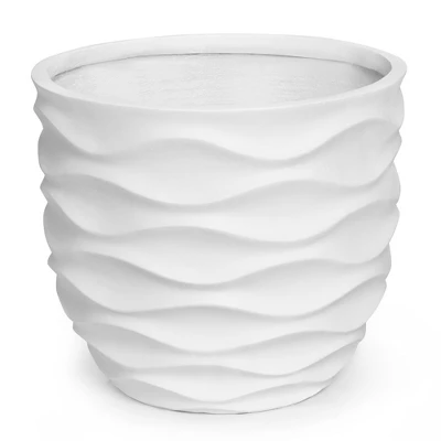 LuxenHome Decorative White Planter – Round MgO Pot With Wavy Texture For Indoor/Outdoor Plants 10 LuxenHome Decorative White Planter – Round MgO Pot With Wavy Texture For Indoor/Outdoor Plants - Image 8