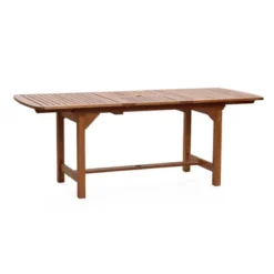 LuxenHome Natural Solid Wood 60"-78" Extending Rounded Rectangle Outdoor Dining Table Brown -Garden GUEST d836489b 4f3c 43c3 b84a f64994db7aea