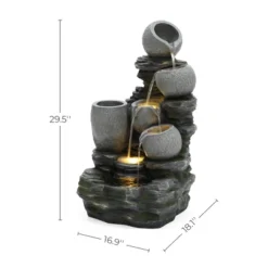 LuxenHome 30" Garden Water Fountain, 4 Tiers Cascading Pots & Rock Cascading Waterfall Fountain Outdoor With LED Lights Gray -Garden GUEST d868db99 5f5b 421e 93f8 8c6b86777e14