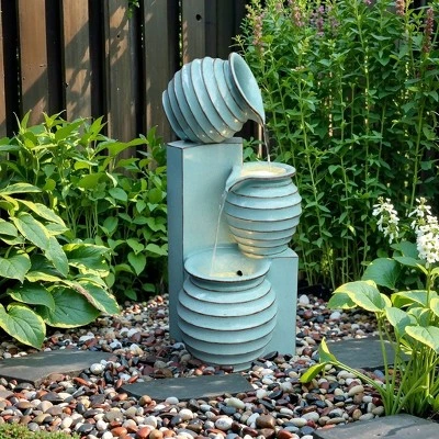 LuxenHome 30" Tall Aqua Blue Outdoor Water Fountain With LED Lights, Cascading Resin Garden Fountain With Ceramic Like Glaze 5 LuxenHome 30" Tall Aqua Blue Outdoor Water Fountain With LED Lights, Cascading Resin Garden Fountain With Ceramic Like Glaze - Image 3
