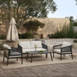 LuxenHome Outdoor Black Steel With PE Rope Armchairs With Cushions, Set Of 2 14 LuxenHome Outdoor Black Steel With PE Rope Armchairs With Cushions, Set Of 2 -Garden GUEST d8de10f3 8989 4893 9af7 32083780769c