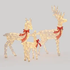 LuxenHome 3-Piece Deer Family Outdoor Holiday Decoration Set With Lights And Timer White, Red -Garden GUEST d985986c ae36 4a8d 93f4 2309f2c26395