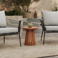 LuxenHome Outdoor Side Table, 17'' Natural Solid Wood Round Accent End Table, Modern Coffee Porch Tables For Indoor Outdoor, Plant Stand Brown -Garden GUEST d9e6d6eb ea2c 4e51 962f ca248e11b420