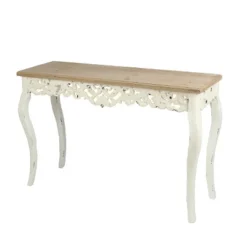 LuxenHome Victorian Off White And Natural Wood Console And Entry Table -Garden GUEST daeac182 170b 498a ba95 ea8edbe75ed6
