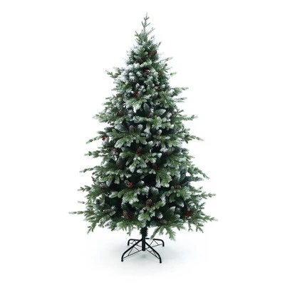 LuxenHome 6Ft Pre-Lit Green Full Artificial Christmas Tree With Red Berries And Metal Stand 9 LuxenHome 6Ft Pre-Lit Green Full Artificial Christmas Tree With Red Berries And Metal Stand - Image 7