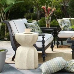 LuxenHome Off White With Gray Cement Hourglass Side Table -Garden GUEST dbbe6317 096b 42a8 9e64 b7656dca1082