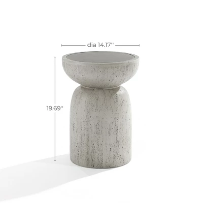LuxenHome Rustic Outdoor Side Table, 20" Concrete End Tables For Patio,Off White And Gray Weathered Round Table,Decorative Garden Stool Off-White 9 LuxenHome Rustic Outdoor Side Table, 20" Concrete End Tables For Patio,Off White And Gray Weathered Round Table,Decorative Garden Stool Off-White - Image 7