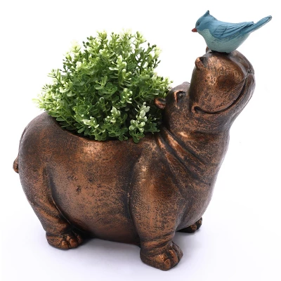 LuxenHome Brown Hippo And Blue Bird MgO Flower Pot Planter 16 LuxenHome Brown Hippo And Blue Bird MgO Flower Pot Planter - Image 14