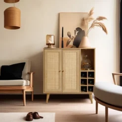 LuxenHome 35" Tall 2-Door Rattan Light Oak Finish Wood Wine And Storage Cabinet Brown 16 LuxenHome 35" Tall 2-Door Rattan Light Oak Finish Wood Wine And Storage Cabinet Brown -Garden GUEST ddf5c850 636f 4548 9991 c8c86bc6c419