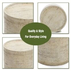 LuxenHome Beige And Brown MgO 13.6" Round Side Table For Indoor And Outdoor 12 LuxenHome Beige And Brown MgO 13.6" Round Side Table For Indoor And Outdoor -Garden GUEST de2ef8c5 e35c 4584 85a3 fd936db9c194