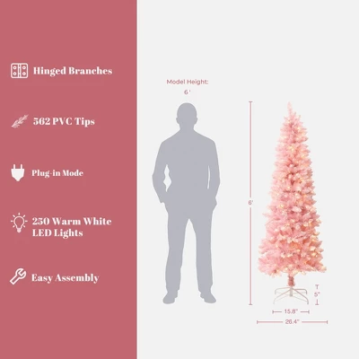 LuxenHome 6Ft Pink Pencil Artificial Tree With Warm White Lights And 8 Light Functions 4 LuxenHome 6Ft Pink Pencil Artificial Tree With Warm White Lights And 8 Light Functions - Image 2