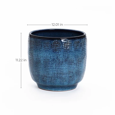 LuxenHome 12-Inch Ocean Blue Ceramic Planter Indoor Outdoor Plant Pot With Drainage Hole And Plug Modern Glazed Round Flower Pot Planter 9 LuxenHome 12-Inch Ocean Blue Ceramic Planter Indoor Outdoor Plant Pot With Drainage Hole And Plug Modern Glazed Round Flower Pot Planter - Image 7