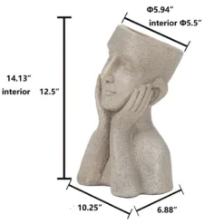 LuxenHome Speckled Beige MgO Happy Bust Head Planter -Garden GUEST dec1ecc7 c7bd 428c a8fa d34dfe809847