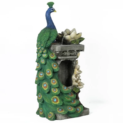 LuxenHome Resin Blue And Green Peacock Outdoor Fountain Garden Fountain With LED Light 15 LuxenHome Resin Blue And Green Peacock Outdoor Fountain Garden Fountain With LED Light - Image 13