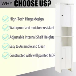 LuxenHome White MDF Wood 67-Inch Tall Tower Bathroom Linen Cabinet -Garden GUEST dfad104f afd1 4416 8ba3 58373dd7d432