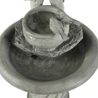 LuxenHome Gray Resin Cherub Birdbath Outdoor Fountain 8 LuxenHome Gray Resin Cherub Birdbath Outdoor Fountain - Image 6