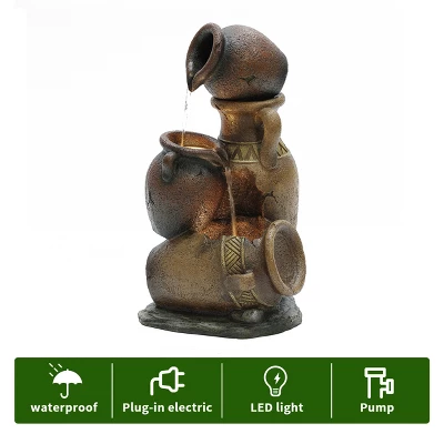 LuxenHome Brown Urns Resin Outdoor Fountain With Lights 9 LuxenHome Brown Urns Resin Outdoor Fountain With Lights - Image 7
