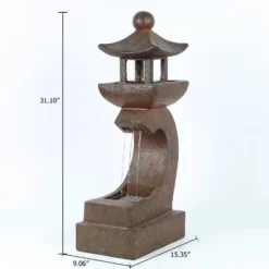 LuxenHome Resin Japanese Pagoda Fountain With LED Light -Garden GUEST e07f5a10 2180 46f1 ab6b 9717f677352d