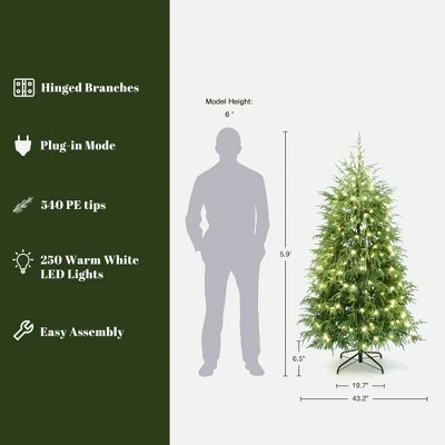 LuxenHome 6Ft Pre-Lit Green Full Artificial Cedar Christmas Tree With Metal Stand 4 LuxenHome 6Ft Pre-Lit Green Full Artificial Cedar Christmas Tree With Metal Stand - Image 2