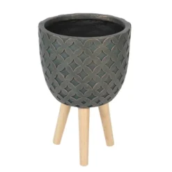 LuxenHome Butterfly Embossed Brown 12.3" Round MgO Planter With Wood Legs 13 LuxenHome Butterfly Embossed Brown 12.3" Round MgO Planter With Wood Legs -Garden GUEST e243614a 0161 4d8f 9b67 d815b93ce93b