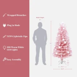 LuxenHome 6Ft Pink Cherry Blossom Christmas Tree With Fiber Optic Lights & Snowman Star Topper -Garden GUEST e24b3d32 781f 4364 9f36 d80bd6c00329