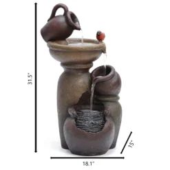 LuxenHome Rustic Brown Resin Pitcher And Urns Birdbath Bowl Outdoor Fountain -Garden GUEST e2597b7c 7d66 4005 a2c7 024c16ec1cee